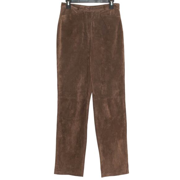 Yvonne Marie Womens Pants Suede Leather Straight Leg Western Pockets Brown 8 FZ - Picture 1 of 6